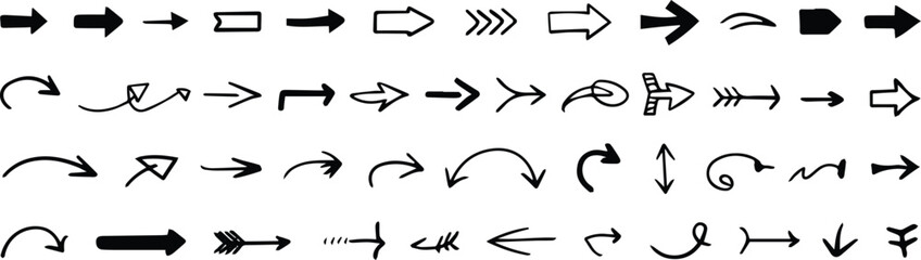 Fototapeta premium Arrow stroke and marker sketches for presentations