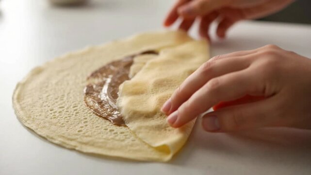 Making chocolate banana crepe.