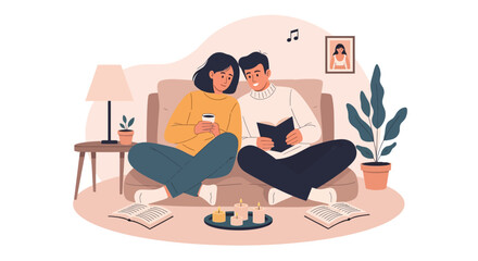 Fototapeta premium Couple enjoying a tranquil evening together at home, representing peace and intimacy