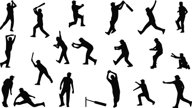 Wicketkeeper silhouettes with stumps catching and keeping poses
