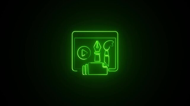 Neon green editing on black background play button paintbrush
