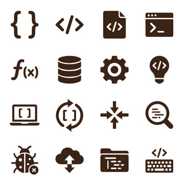 Professional web and software development glyph icons with development