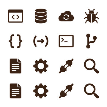 Set of technical programming and it support icons with programming