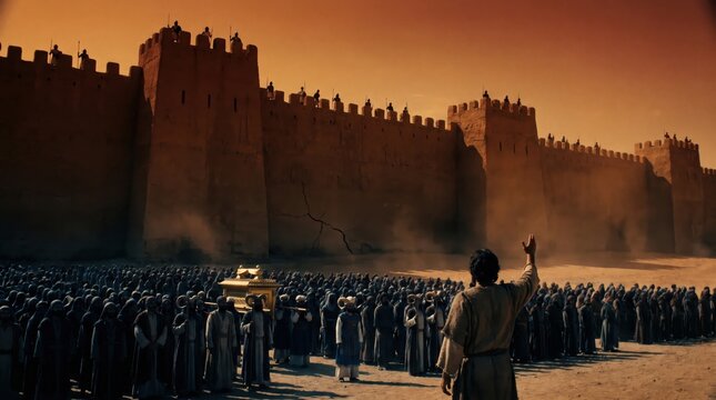 Ancient army facing formidable fortress walls under a dramatic sky.