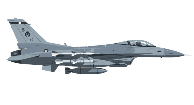 Modern military jet aircraft side view isolated on white background vector
