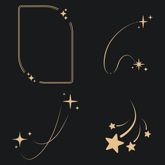 Sparkle star frame. wreath round stardust border for party, birthday decor design. laurel frame with, cosmic glitter shine. isolated black flat vector illustration. © yoojin