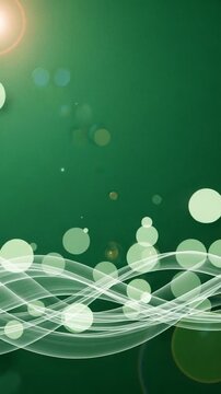 Emerald Flow: An abstract display of flowing white lines dance across a verdant emerald backdrop, accented by ethereal circular shapes.