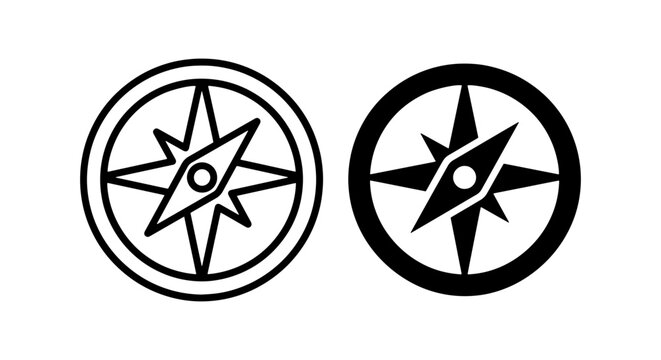 Compass Rose Icons Vector Set on White Background
