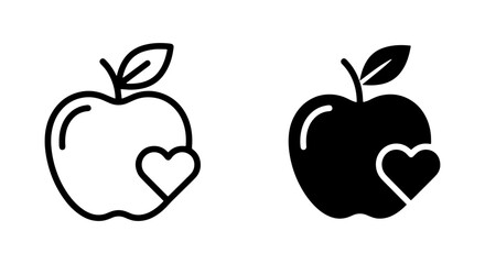 Fototapeta premium Apple Heart Silhouette Icon Set on White Background
