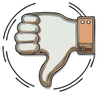 Vintage Style Hand Gesture Thumbs Down Icon Symbol Illustration. Negative feedback. Dislike disapproval unlike hand sign gesture.
