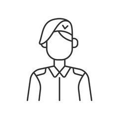 Obraz premium Korean military linear icon. Armed force. Soldier in uniform. Service duty. Guard officer. Thin line customizable illustration. Contour symbol. Vector isolated outline drawing. Editable stroke