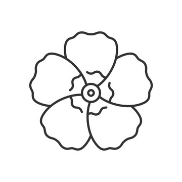 Hibiscus syriacus linear icon. Rose of sharon. Chinese flower. Exotic bloom. Tropical bloom. Thin line customizable illustration. Contour symbol. Vector isolated outline drawing. Editable stroke