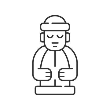 Jeju island statues linear icon. Dol hareubangs. National ethnic rock totem. Stone grandfather. Thin line customizable illustration. Contour symbol. Vector isolated outline drawing. Editable stroke
