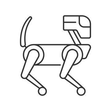 Animal like robot black glyph icon. Cyborg dog, mechanical pet. Innovative drone. Thin line customizable illustration. Contour symbol. Vector isolated outline drawing. Editable stroke