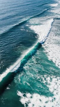 Ocean Wave: A mesmerizing aerial view captures the raw power and beauty of an ocean wave, with its cresting form, pristine water and a sense of tranquility.