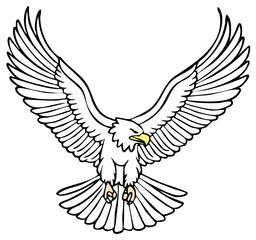 Fototapeta premium Majestic White Eagle in Flight with Wings Extended and Closed Eyes Artistic Illustration