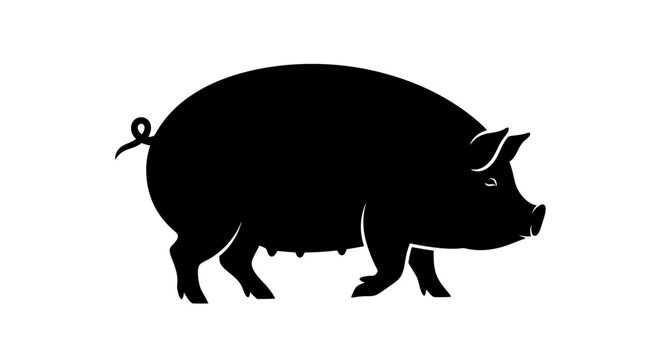 Black Pig Silhouette Side View.