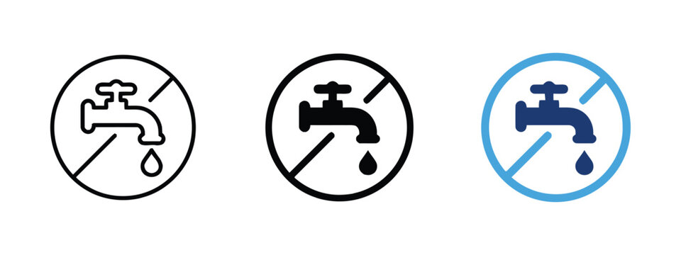 No water tap icon symbolizing scarcity or conservation, in outline, black and blue.