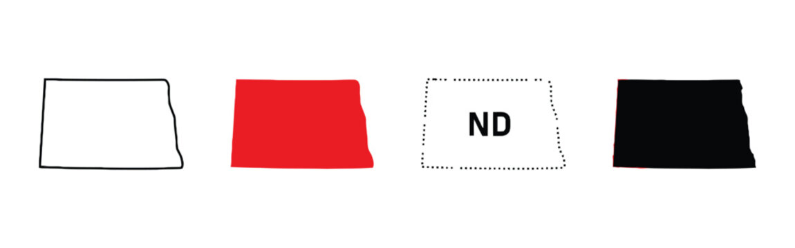 North dakota state outline map vector set four styles.