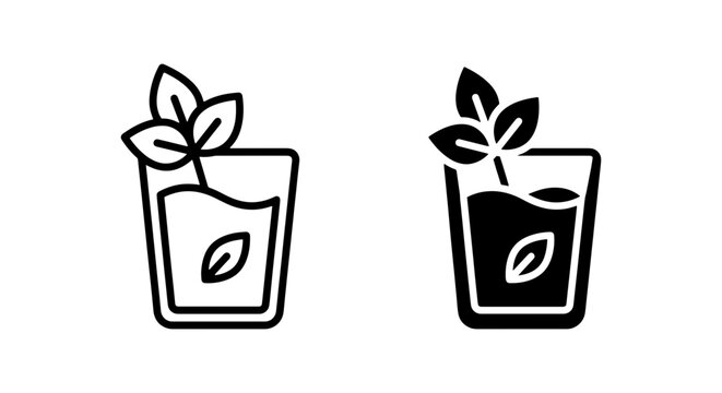 Herbal Infusion Drink Icons, Refreshing Beverage Vector Graphics, Mint Leaf Cocktail Symbols