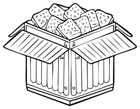 Cartoon box filled with crackers illustration food product outline packaging