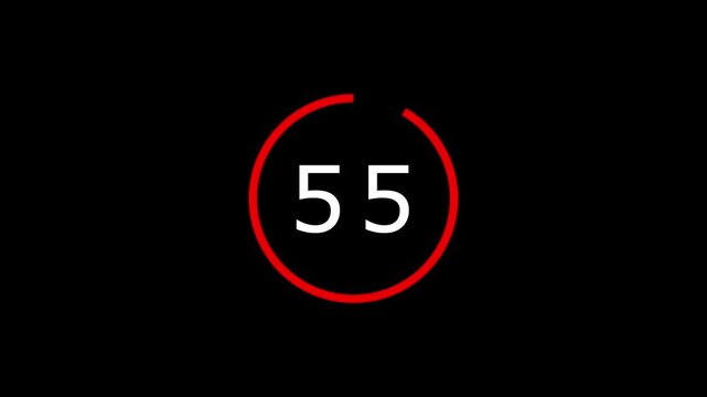 One minute countdown timer animation from 60s to 0 second with alpha channel.