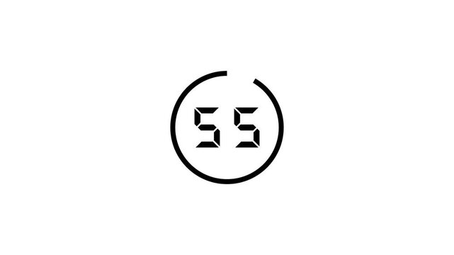 One minute countdown timer animation from 60s to 0 second with alpha channel.
