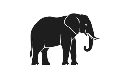 Fototapeta premium Black Elephant Silhouette Side View.