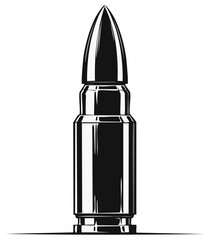 Naklejka premium Black and white illustration of a bullet cartridge. Ammunition concept.
