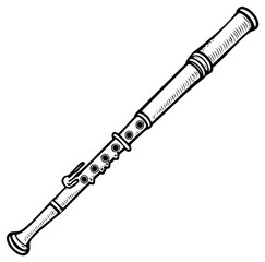 Fototapeta premium Cartoon Sketch of a Flute, Musical Wind Instrument with Keys and Finger Holes, Drawn in Vector Style for Illustration or Creative Design