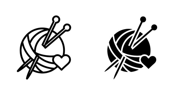 Yarn ball with knitting needles vector icons set on white background