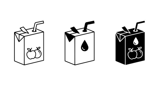 Juice Box Icons, Apple Drink Cartons, Beverage Packaging Vector Set, Liquid Drop Symbol, Refreshment Packaging