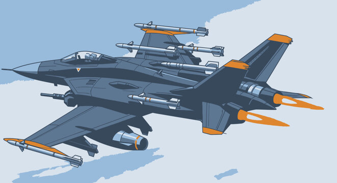 Modern jet fighter in flight illustration of military aircraft and weaponry