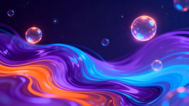 Colorful abstract wave and glowing spheres
