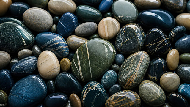 Smooth Polished River Stones Natural Texture Background