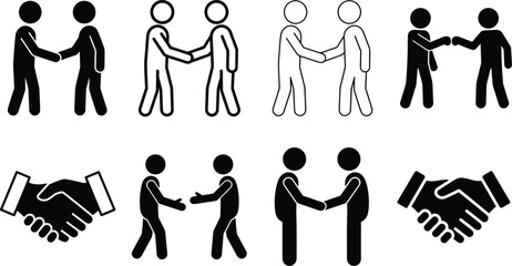 Handshake icons set showing business agreement partnership greeting deal cooperation trust concept vector silhouettes collection © Niheranjan