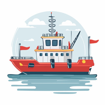 Illustration of a Red Tugboat on the Water