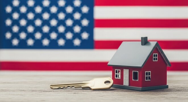 Independence day homeownership celebrating freedom with a red house and american flag