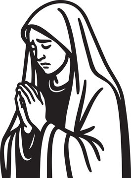 Grieving crying sad woman widow mourning for deceased person in modern thin line vector editable style