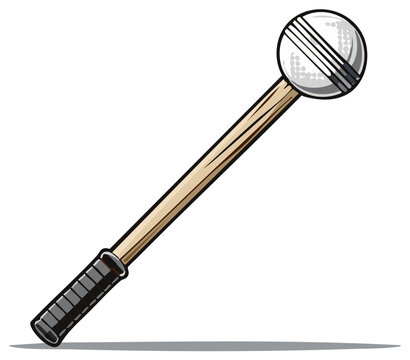 Irish Hurling Stick and Ball Cartoon Illustration Isolated on White