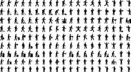 Human activity stick figure icons set showing people actions work sports daily life pictogram collection vector silhouettes © Niheranjan