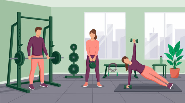 Diverse group of people exercising in a modern gym, fitness and wellness concept