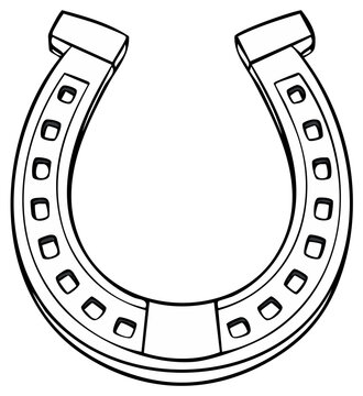 Lucky horseshoe drawing outline illustration isolated image, blacksmithing symbol of luck and prosperity