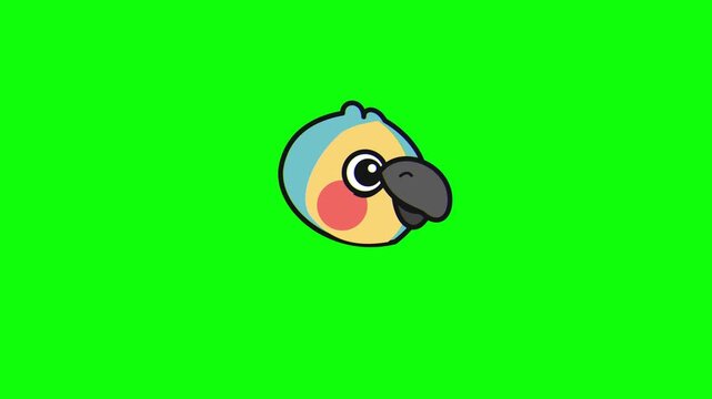 Cartoon Macaw Parrot Head Illustration on Green Screen. 4K Video