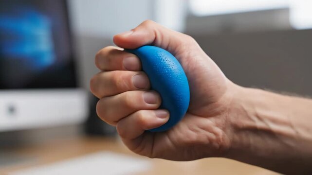 Hand Squeezing Soft Stress Relief Ball in Office - Workplace Stress Management, 4K
