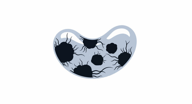Abstract dark blobs with tendrils inside a pale, amorphous shape