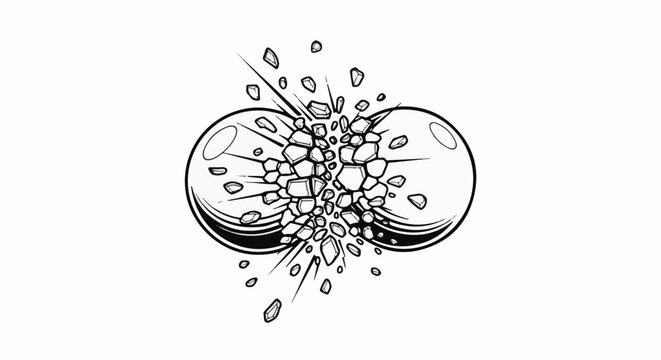 Abstract circular forms exploding into numerous sharp angular fragments