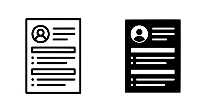 black and white vector CV document set on white background