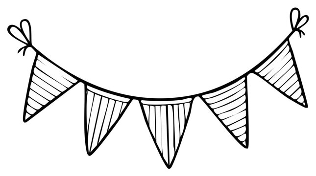 Outlined Pennant Banner Decoration. Festive Hanging Triangle Flags Vector Illustration.