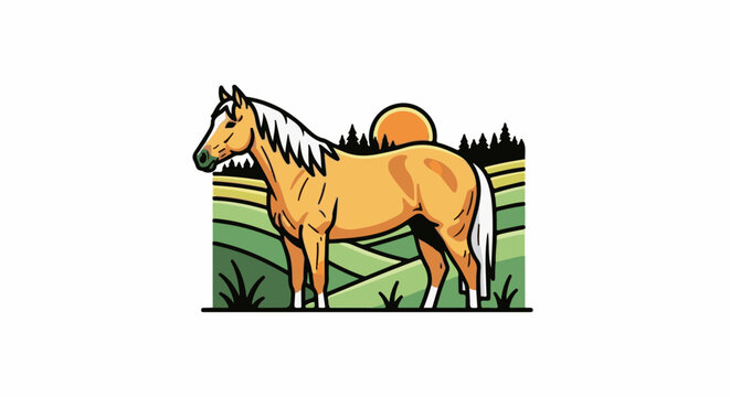 A tan horse with white mane and tail stands in a green grassy field